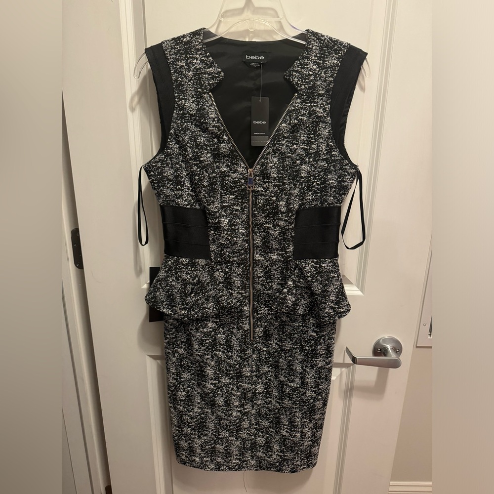 Bebe - Chloe Tweed Peplum Dress - Size 10 - NWT